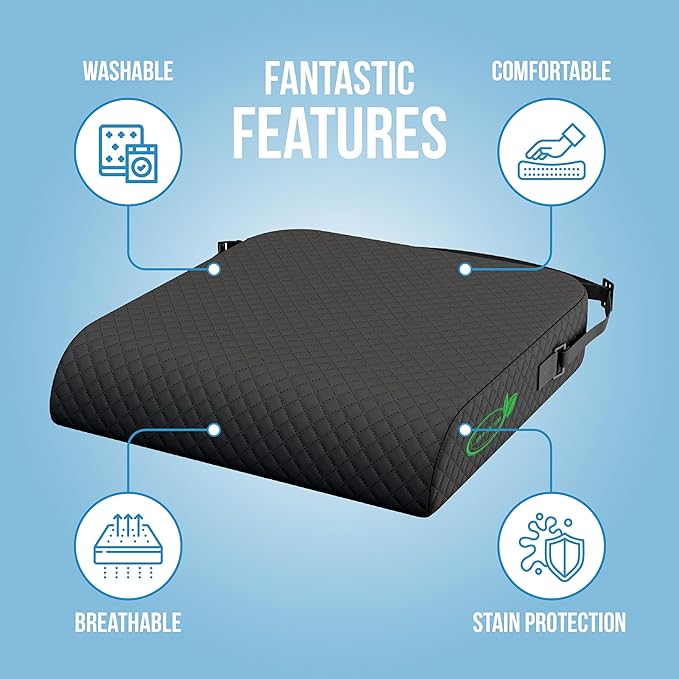 Extra Large Wheelchair Seat Cushion - for Sciatica and Lower Back Pain Relief, Anti-Slip, Removable Strap, Coccyx Pain Relief, 19” X 17” X 3” (Black)