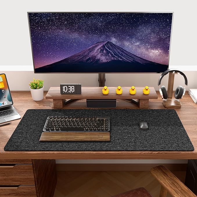 Auhoahsil Felt Desk Mat, Minimalist Large Mouse Pad XXL 35.5 x 15.7 in, Desk Matt for Desktop, Keyboard, Laptop, Computer, Office, Work from Home, Gaming, Dark Gray
