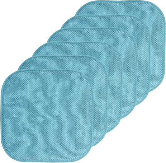 Sweet Home Collection Chair Cushion Memory Foam Pads Honeycomb Pattern Slip Non Skid Rubber Back Rounded Square 16" x 16" Seat Cover, 6 Pack, Teal