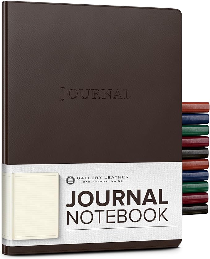 Gallery Leather Journal - Crafted in Maine, USA - Elegant Leather Writing Notebook with 192 Lined Pages - A Timeless Space for Your Thoughts - Freeport Mocha - 9.75x7.5", Large Lined