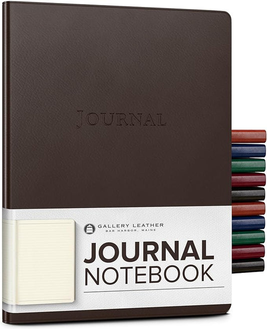 Gallery Leather Journal - Crafted in Maine, USA - Elegant Leather Writing Notebook with 192 Lined Pages - A Timeless Space for Your Thoughts - Freeport Mocha - 9.75x7.5", Large Lined