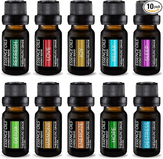 Pure Daily Care Aromatherapy Top 10 Essential Oil Synergy Blend Set – Therapeutic Grade Synergy Oil Blends – Uplift Mind, Body and Spirit – 10 x 10 Ml Blends – No Fillers & No Additives