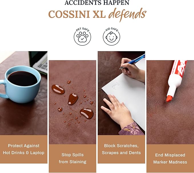 Cossini XL Desk Pad - Large Vegan Leather Desk Mat (17 x 36) - Buttery Smooth Writing, Damage Blocking, Non-Slip, Waterproof - Home Office Computer Desk Protector Blotter Laptop Keyboard Mouse Pad