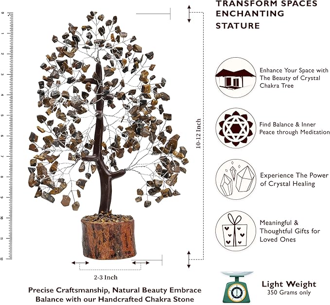 FASHIONZAADI Tigers Eye Crystal Tree, Crystal Money Tree of Life, Feng Shui Decor for Office and Home, Spiritual Gifts for Women, Reiki Gifts