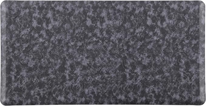 J&V TEXTILES Medallion Embossed Cushioned Anti Fatigue Floor Mat, Thick Non Slip Waterproof Kitchen Rug, Heavy Duty Foam Standing Mat for Kitchen (Navy Blue, 20" X 39")