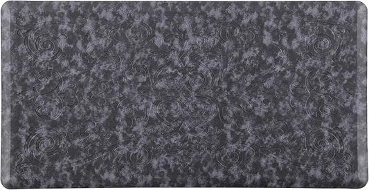 J&V TEXTILES Medallion Embossed Cushioned Anti Fatigue Floor Mat, Thick Non Slip Waterproof Kitchen Rug, Heavy Duty Foam Standing Mat for Kitchen (Navy Blue, 20" X 39")