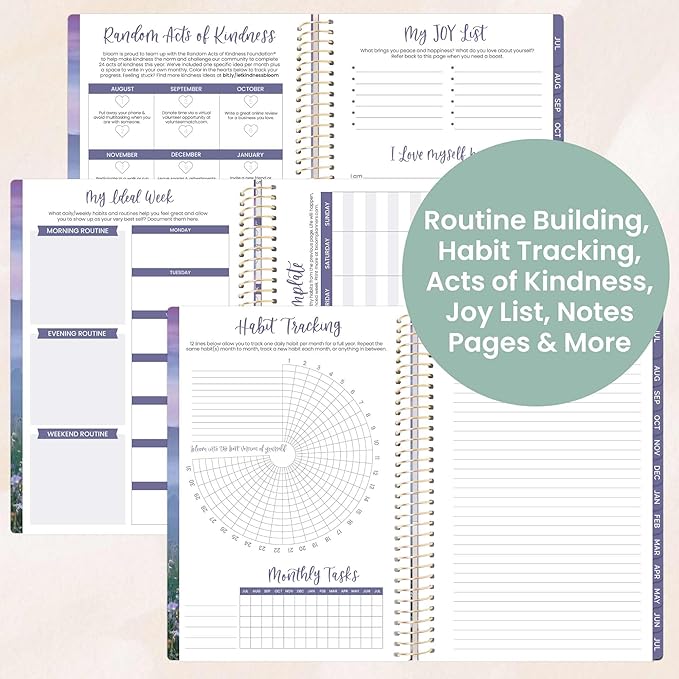 bloom daily planners 2025-2026 Academic Year Daily Planner (July 2025 - July 2026) - A5 Weekly & Monthly Calendar Agenda Organizer Book with Stickers - 5.5" x 8.25" - Mystical Mountains