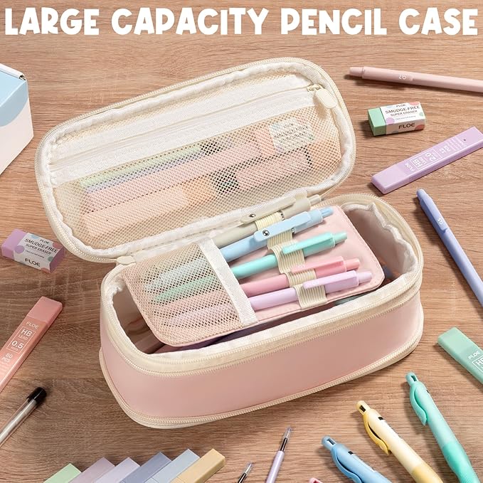 65PCS Aesthetic School Supplies with Cute Pencil Case, Pastel Highlighters Gel Pens Mechanical Pencils Set 0.5 0.7 & 2.0mm, Office Back to School Supplies College Essentials Kit Student Stationary Set
