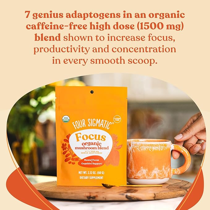 Four Sigmatic Focus Blend | Organic Lion's Mane Powder with Adaptogen and Mushroom Blend | Includes Cordyceps, Rhodiola, Bacopa & Mucuna | 30 Servings