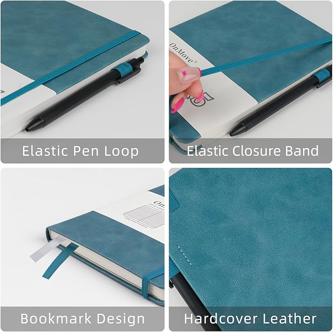 Notebooks Journal for Women Men 5 Pack Bulk Leather Hardcover with Pen Holder A5 160 Pages 100 GSM Thick Paper for Work School Lined Sky Blue