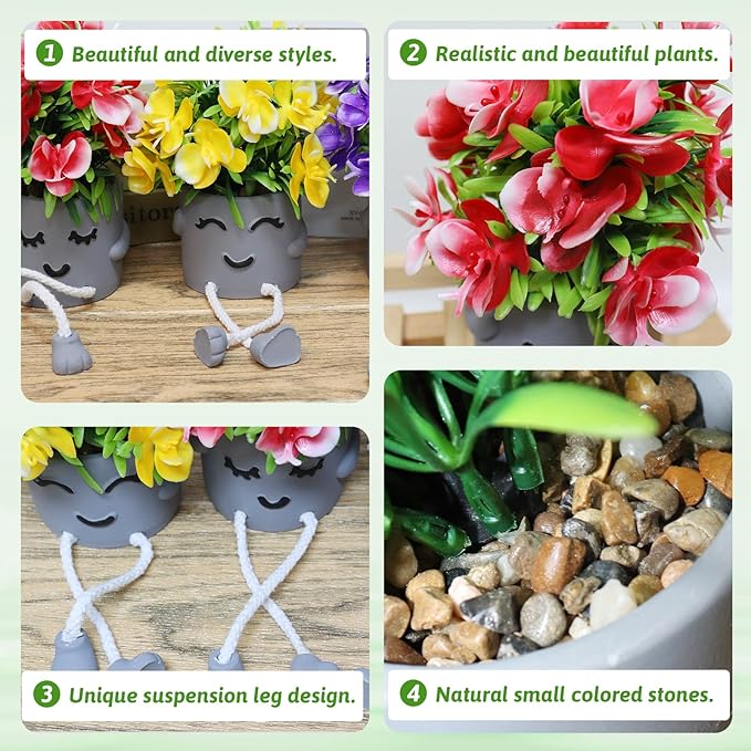 Zerzsy Set of 3 Small Artificial Plants in Pots,Cute Fake Potted Plants with Hanging Leg Planter for Window Sill Desk Bathroom Decor, Home Office Artificial Succulent Plants