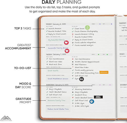 Undated, 2025 Planner, 8.5" x 11" - The #1 Productivity Planner to Achieve Your 2025 Goals - Planner 2025-2026 by PRODUCTIVITY STORE (A4, BROWN)