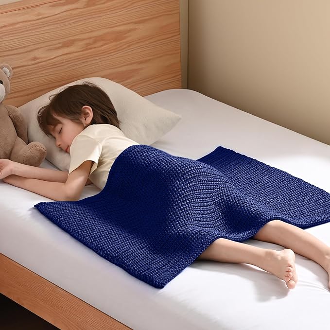Guohaoi Knitted Weighted Lap Pad (Blue 20"x30" 2lbs) No Beads Cooling Weighted Blanket Kids for Nap, Breathable Chunky Knit Blanket, Small Throw Blanket for Travel Indoor Outdoor