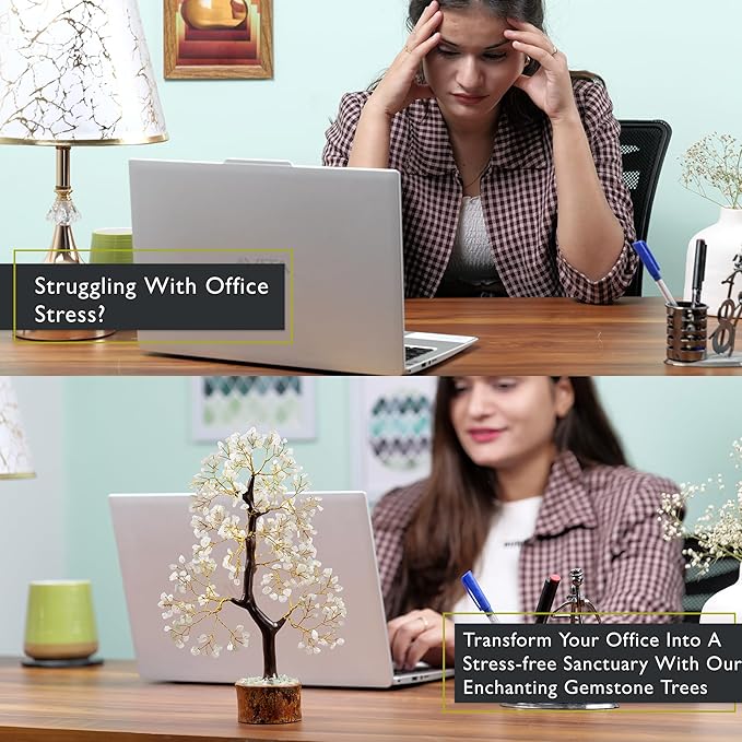 FASHIONZAADI Green Jade Chakra Tree of Life, Crystal for Positive Energy, Feng Shui Home Decor - Handmade Gemstone Bonsai Money Tree,- Green Healing Crystals, Wealth & Good Luck Stones Spiritual Gift