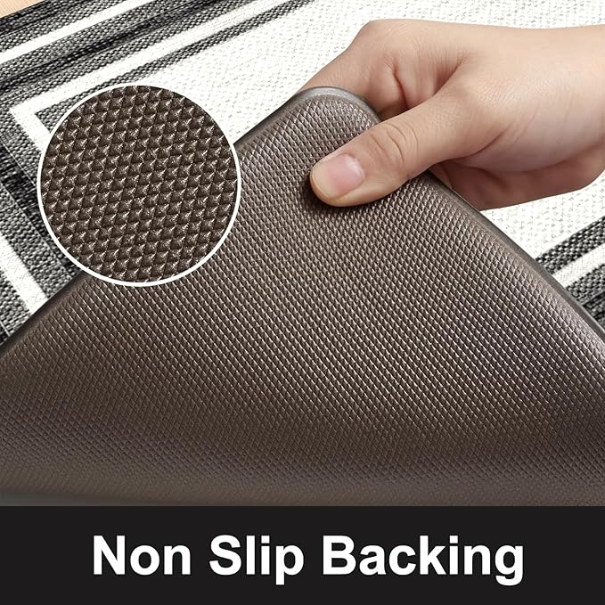 KIMODE Anti Fatigue Kitchen Mat for Floor, 20"x47"+20"x32" Kitchen Rugs Set of 2, Non Slip Kitchen Floor Mats Cushioned, Comfort Mats for Kitchen Floor, Sink, Laundry, Office, Desk Black and White