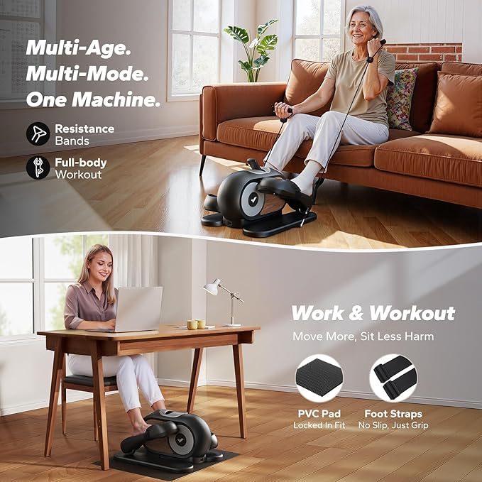 MERACH Under Desk Elliptical Exercise Machine, Ellipse Leg Exerciser as Seen on Tv for Seniors with 12 Adjustable Speeds & Remoter, Quiet Portable Seated Pedal Exerciser Fully Assembled