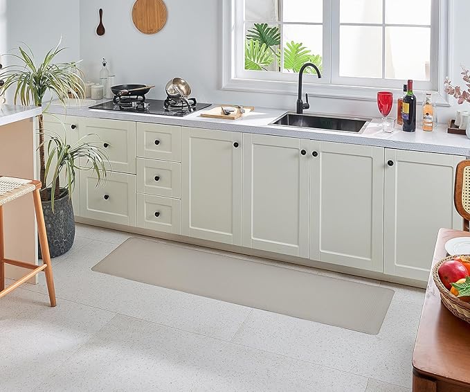 Anti Fatigue Kitchen Rugs Kitchen Mats for Floor,Cushioned Non-Slip Waterproof Ergonomic Comfort Rug Standing Mat for Kitchen,Doing Dishes,Floor,Home,Office,Sink,Laundry,Beige,17.3"x60"