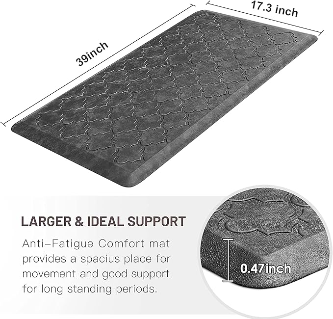 WISELIFE Kitchen Mat Cushioned Anti Fatigue Floor Mat,17.3"x39", Thick Non Slip Waterproof Kitchen Rugs and Mats,Heavy Duty Foam Standing Mat for Kitchen,Floor,Home,Office,Desk,Sink, Grey