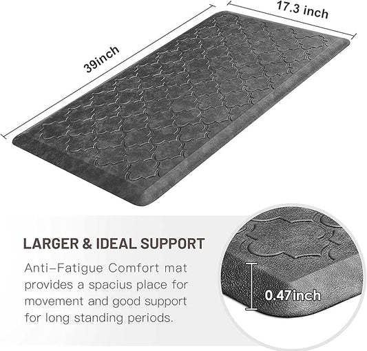 WISELIFE Kitchen Mat Cushioned Anti Fatigue Floor Mat,17.3"x39", Thick Non Slip Waterproof Kitchen Rugs and Mats,Heavy Duty Foam Standing Mat for Kitchen,Floor,Home,Office,Desk,Sink, Grey