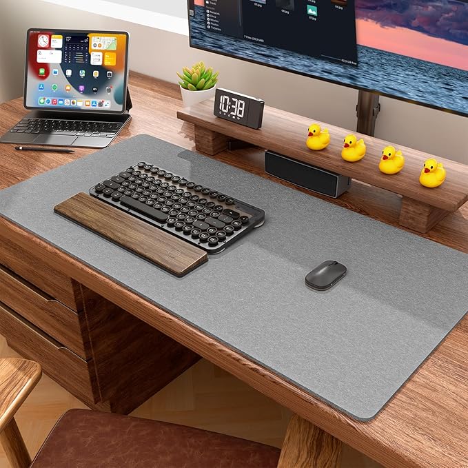Auhoahsil Felt Desk Mat, Minimalist Large Mouse Pad XXL 35.5 x 15.7 in, Desk Matt for Desktop, Keyboard, Laptop, Computer, Office, Work from Home, Gaming, Light Gray