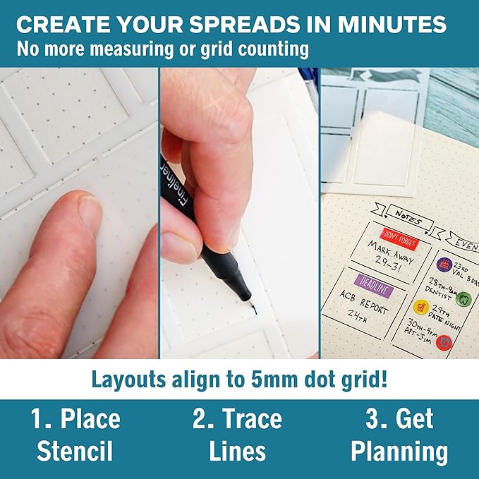 Portable Planner Stencils - x16 Small Square Journal Stencils with Templates for Habit Trackers, Calendars, Checklists, Meal Plans - Journaling Supplies Kit & Planner Accessories for Bullet Journals