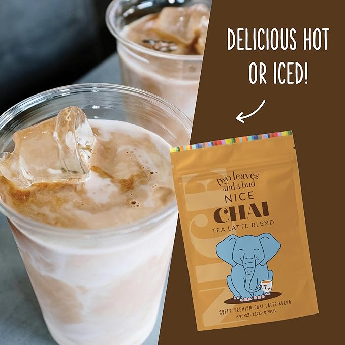 Two Leaves and a Bud Nice Chai, Tea Latte Mix, Powdered Chai Latte Tea Mix, Vegan, Dairy Free, Low Sugar, Iced or Hot Lattes, 112g (2 Pack)