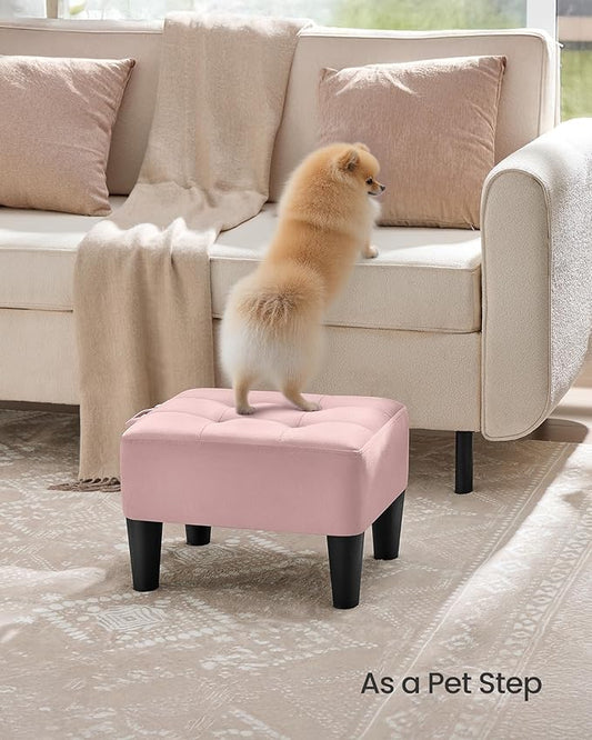 SONGMICS Foot Stool with Legs, Small Footstool Ottoman, Velvet Seat with Thick Cushion, for Living Room, Bedroom, Entryway, 330 lb Weight Capacity, Jelly Pink ULOM501R01