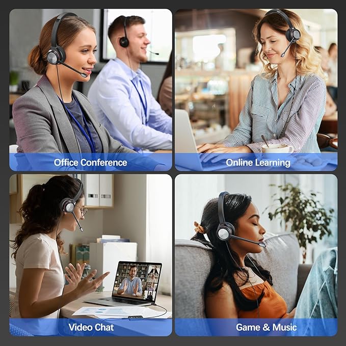 USB Headset with Microphone, Type-c/USB/3.5mm Jack 3-in-1 PC Headset, Wired & Noise Cancelling Headphone with Mic Mute for Call Centers, Teams, Zoom, Home Office, Online Courses