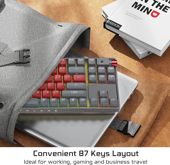 R87 Wireless Mechanical Keyboard, Hot Swappable Wired/2.4G Wireless/Bluetooth Keyboard with RGB Light for Windows & Mac, PBT Keycaps, G Pro 3.0 Yellow Switch, Night Crimson