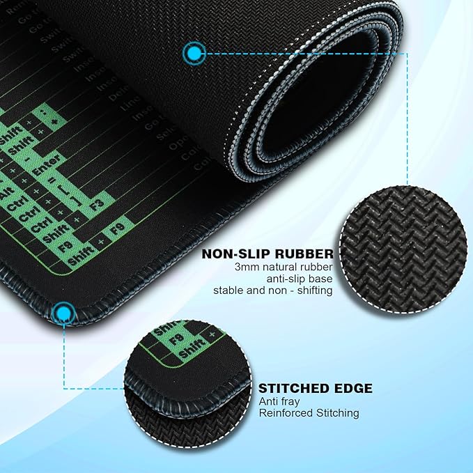 Office Shortcut Mouse Pad - 200+ Hotkeys for Excel/Word/PPT/Windows, 31.5"×11.8" XL, Waterproof Anti - Slip Stitched Edge, 8 Desk Exercises for Efficiency