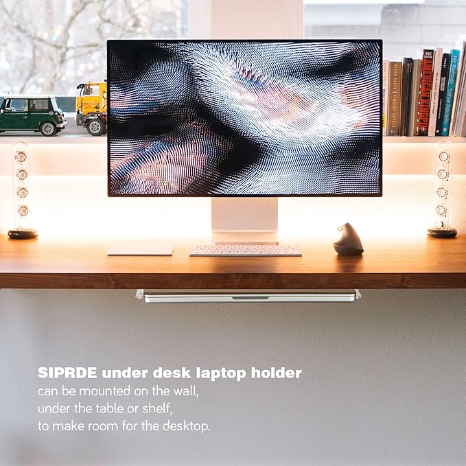 SIPRDE Wall Mount Laptop Holder - Also Available as an Under Desk Laptop Mount, Clear Acrylic, with Adhesive & Screw, for Macbooks, Surface, Keyboards, Switch, Tablets & More