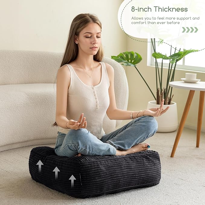 8" Washable Floor Pillow Cushion for Adults, Meditation Cushion Pillow, Large Square Floor Sitting, Removable Tufted Corduroy Cover, for Tatami Living Room or Yoga, 22x22 Inch, 2Pack, Machine Washable