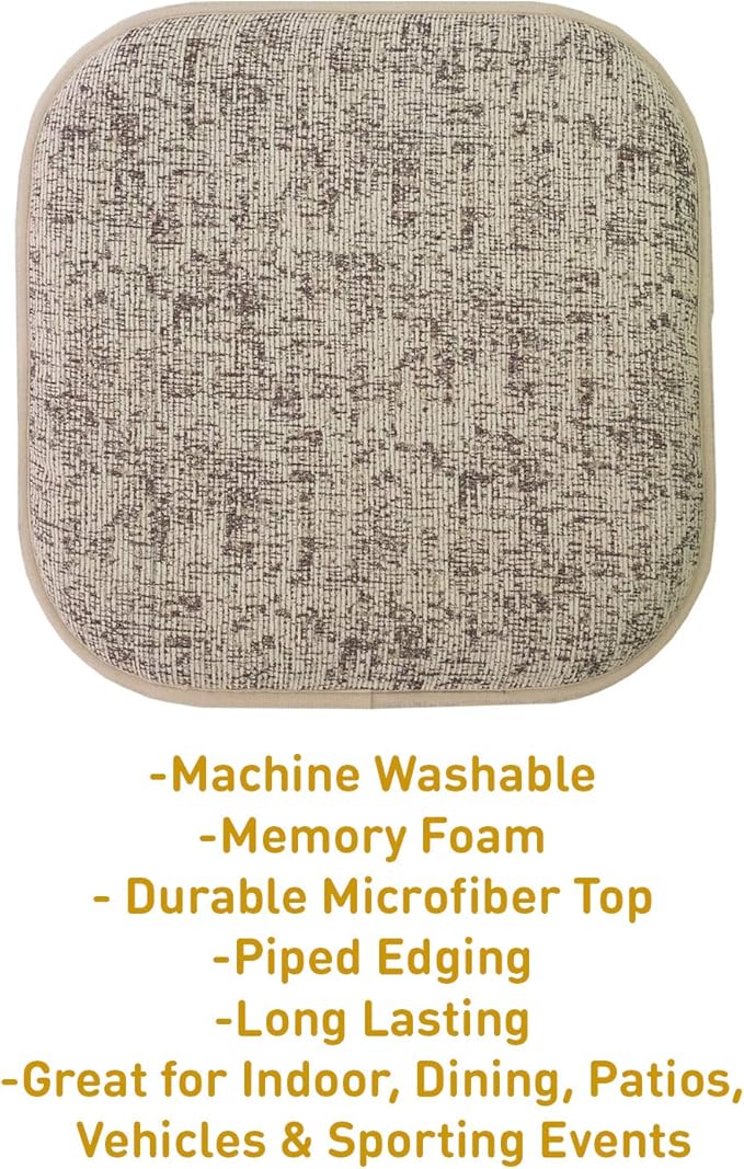 Sweet Home Collection Chair Cushion Memory Foam Pads Honeycomb Pattern Slip Non Skid Rubber Back Rounded Square 16" x 16" Seat Cover, 4 Pack, Broadway Chocolate/Cream