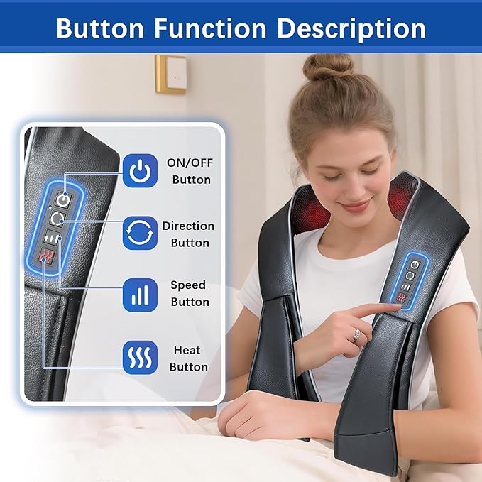 Joyset Neck Massager for Pain Relief Deep Tissue with Heat,Shiatsu Neck and Back Massager 4D Deep Kneading Massage for Shoulder,Gifts for Women Men Mom Dad Friend