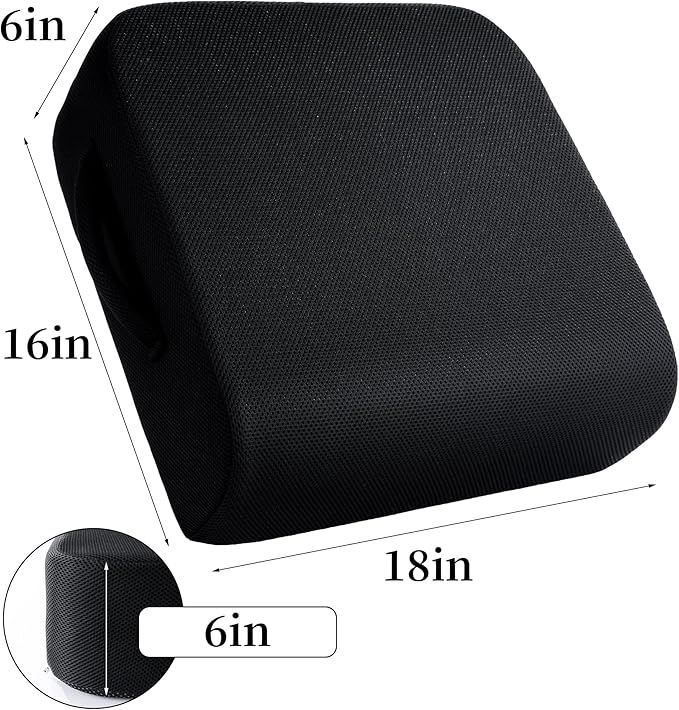 MABOZOO Extra Thick Chair Cushions,Office Chair Booster Seat Cushion to Raise Seat Height for Pain Relief,18 x 16 x 6 inch Non Slip Memory Foam Thick Cushion with Carry Handle（Black）