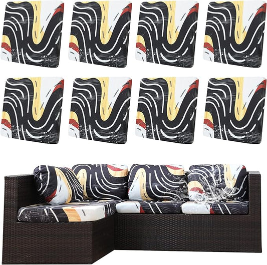 8Pcs Outdoor Cushions Covers Waterproof, Patio Cushion Covers, Stretch Cushion Covers Replacement,Cushion Slipcovers, Furniture Cushion Covers (Black River, 8PCS-Print)