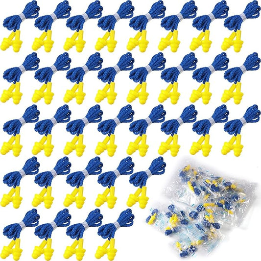 Tondiamo 200 Pairs Ear Plugs Reusable Silicone Earplugs with Cord Sleeping Individually Wrapped Hearing Protection Noise Cancelling Earplugs for Work Construction Shooting Sports(Bright)