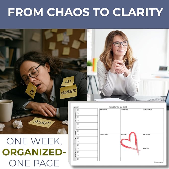 Weekly TO DO List Notepads (2 Pack, 50 Pages Each) Task Pad Planner w/Daily Checklist, Priority ToDo & Note Sections. Desk Notebook Pad to Organize Office. 8.5 X 5.5, A5 Sheets. Made in the USA.