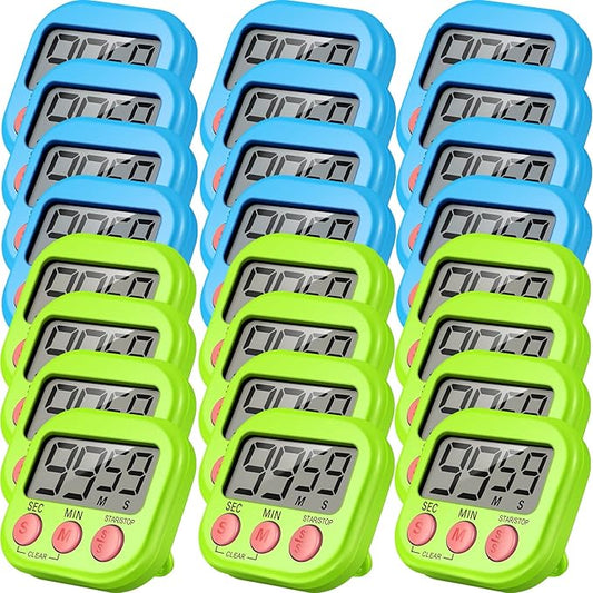 Weewooday 24 Pcs Digital Kitchen Timer Magnetic Timer Bulk On/Off Switch Minute Second Count up Countdown Loud Alarm for Exercise Cook Baking (Blue,Green)