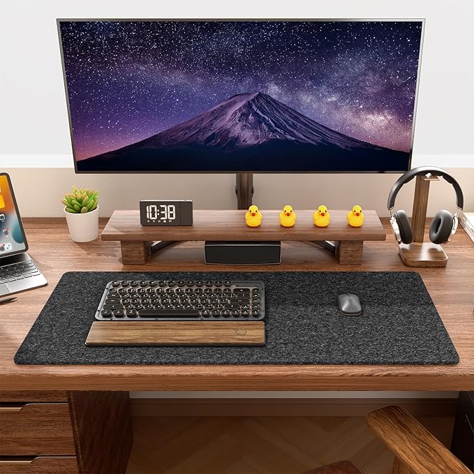 Auhoahsil Felt Desk Mat, Minimalist Large Mouse Pad XL 31.5 x 11.8 in, Desk Matt for Desktop, Keyboard, Laptop, Computer, Office, Work from Home, Gaming, Dark Gray