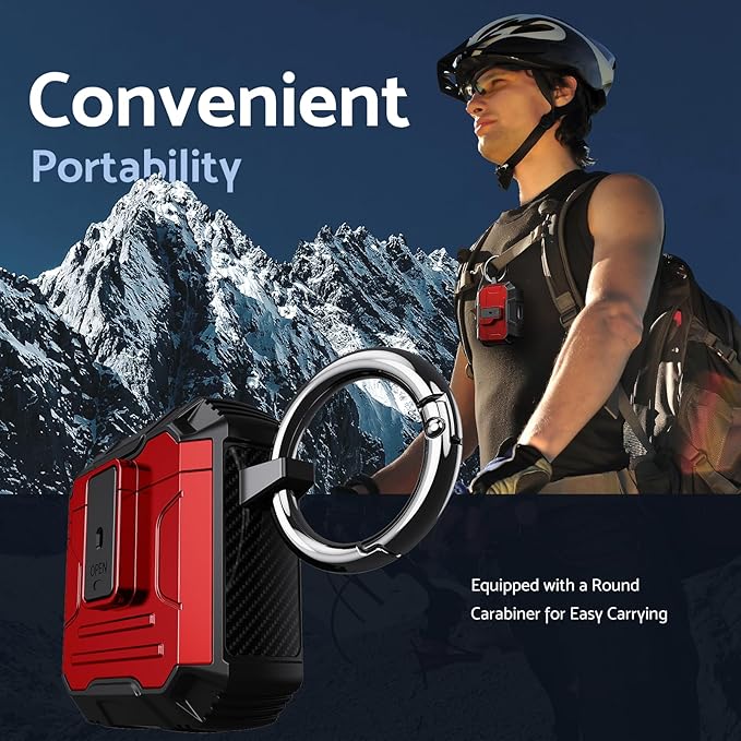 DASFOND Armor Cover AirPods 2nd & 1st Generation Case, Military Grade Full Body Shockproof Protection Hard Case, Support Wireless Charging with Keychain, Magnetic Lid, Front LED Visible, Red