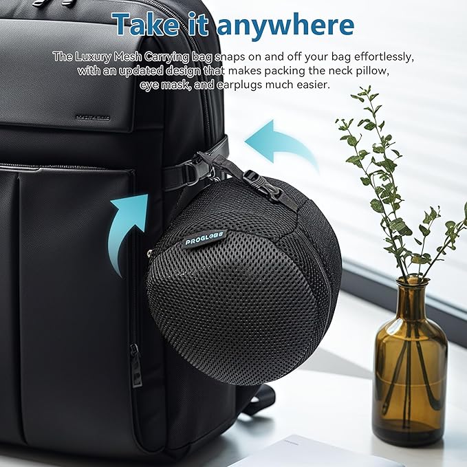 Proglobe Travel Neck Pillows for Airplanes, Sleeping Essentials for Long haul Flights, 360° Head Support, Car and Airplane Kit with 3D Contoured Eye Mask, Earplugs and Luxury Mesh Bag (Adult, Grey)