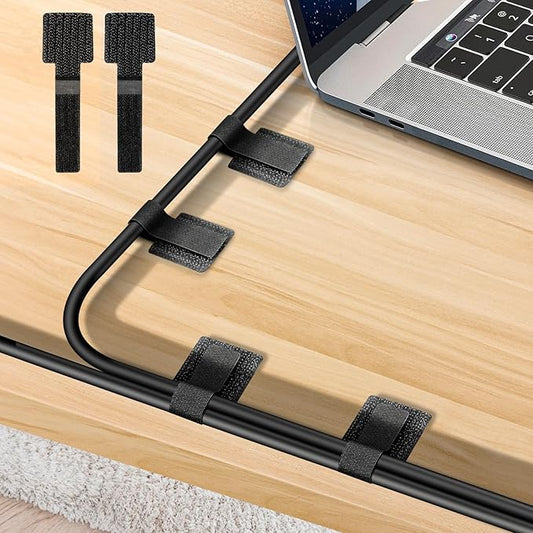 Desk Cable Management, Wire Organizers for Cords - Upgrade 48 PCS Black Sticky Back Self Adhesive Cable Ties, Hook and Loop Straps for Home or Office Use