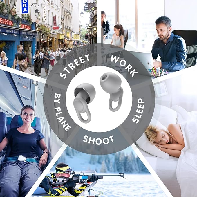 Silicone Ear Plugs for Noise Reduction - Reusable Soft Comfortable Earplugs for Sleeping,Noise Sensitivity & Flights -16 Ear Tips in XS/S/M/L, with 2 Travel Boxes - 33dB Noise Cancelling (Grey)