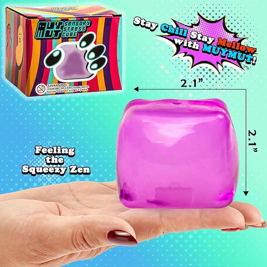 Sensory Stress Cube – High-Density Gel-Filled Ice Cube Squishy Fidget Toy for Anxiety Relief, Slow Rising, ADHD & Focus Aid, for Kids & Adults – 2.1", 1Pc, Purple