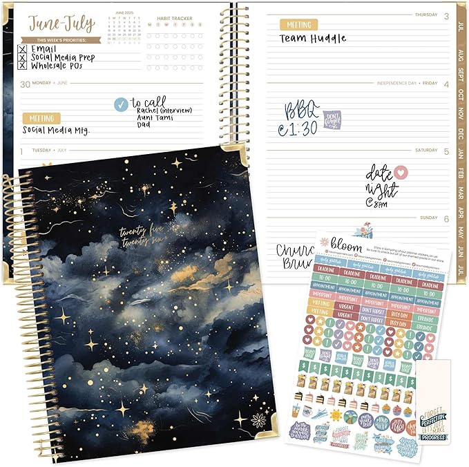 bloom daily planners HARDCOVER 2025-2026 (8.5" x 11") Academic Year Day Planner (July 2025 - July 2026) - Task Goal Organizer - Monthly & Weekly Inspirational Agenda Book - Midnight Sky