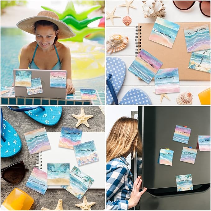 9 Pieces Beaches Sticky Notes Self-Adhesive Beaches Style Design Note Pads Beaches Style Sticky Memo Notes for School Office Home Supplies Students Teachers Gift
