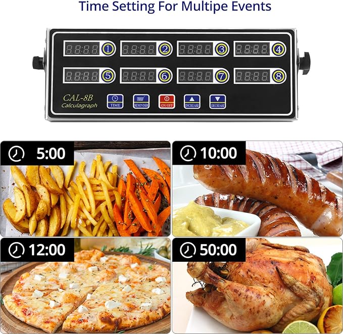 QWORK 2 Pack 8-Channel Multi-Timer Kitchen Clock, Led Digital Cooking Timer