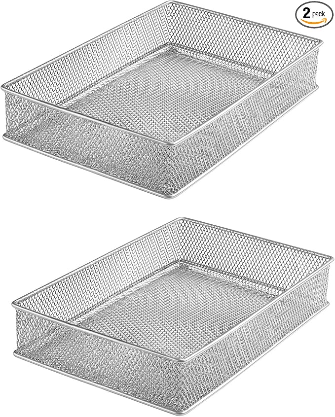 YBM HOME Silver Mesh Drawer Cabinet and or Shelf Organizer Bins, School Supply Holder Office Desktop Organizer Basket (2, 6x9x2 Inch)