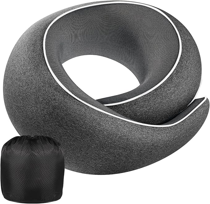 Neck Pillow Airplane,100% Pure Memory FoamTravel Neck Pillow Travel Neck Support Ergonomic &Portable Design Best for Sleeping Plane Car Train Office Flight (Small Black)